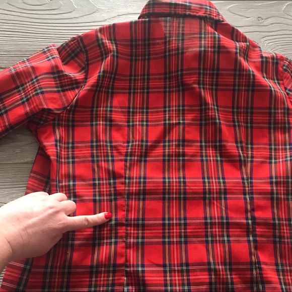SPIN UNION LABEL Red Plaid Button Down Vintage Blouse - Picture 6 of 8